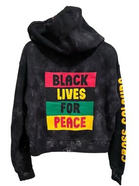 Cross Colours Black Lives For Peace Women's Cropped Hoodie Sweatshirt Size Small